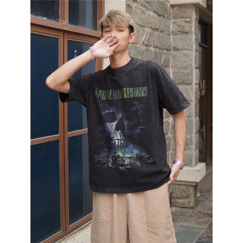 Film Star T Shirt Movie Ladder Devil Pure Cotton Loose Nostalgic Short Sleeve Trendy Heavy T-shirt for Men