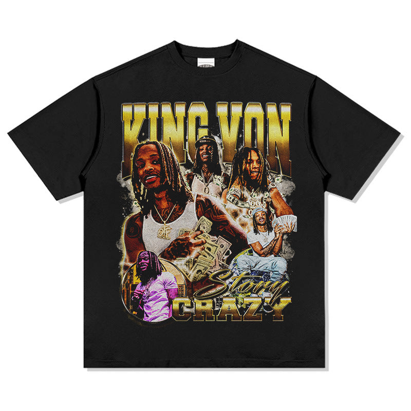 Outfit streetwear vintage hip hop King Von print short sleeve t-shirt