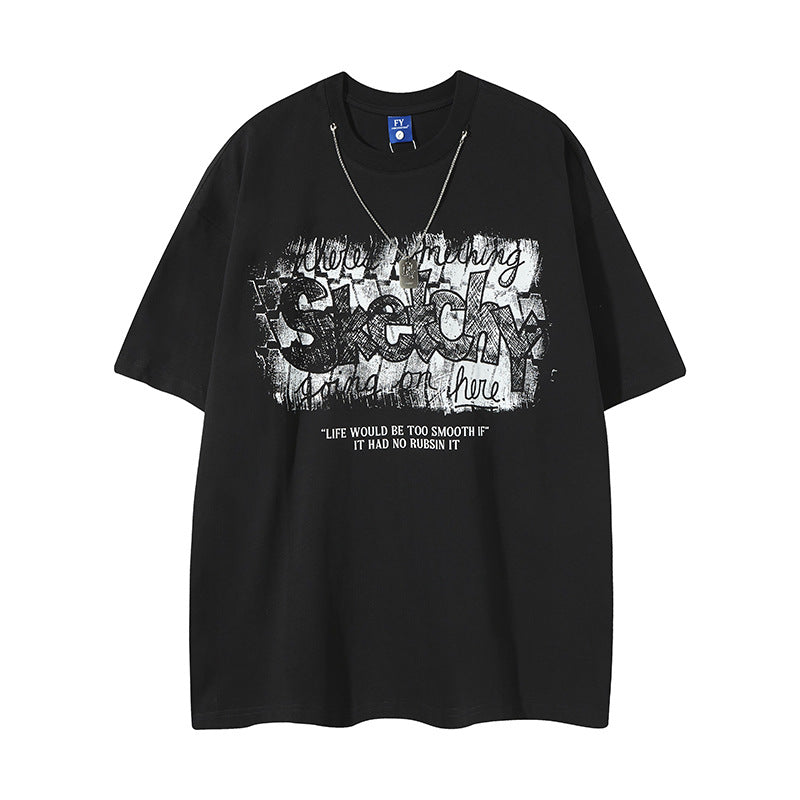 Vintage Usa Shirt Vintage Alphabet Print Crew Neck Short Sleeve T-Shirt