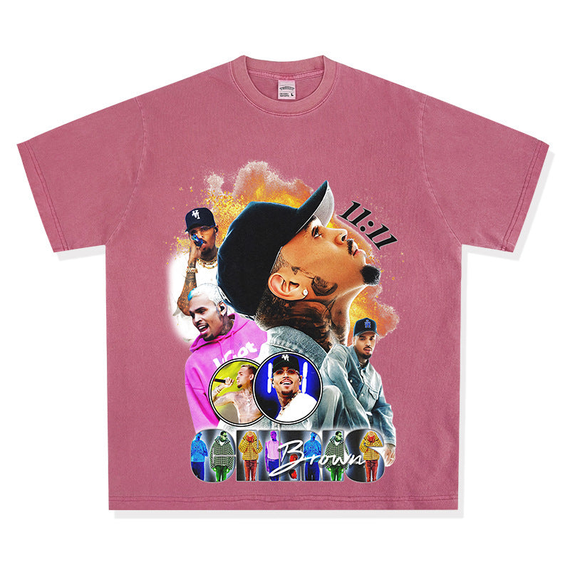 Streetwear masculino hip hop Chris Brown print short sleeve t-shirt