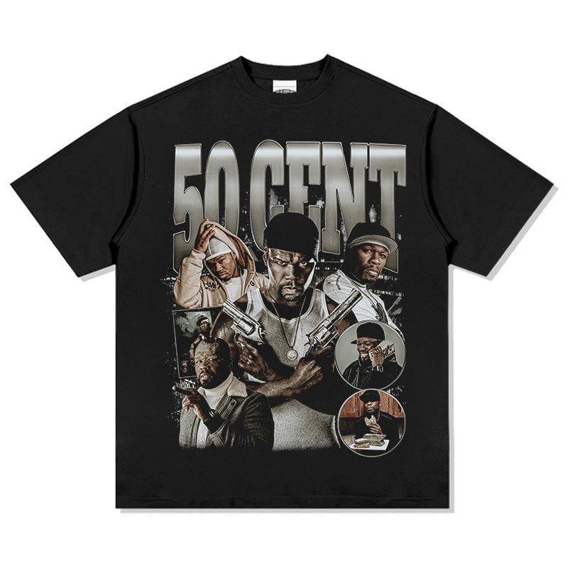 Marcas streetwear usa vintage hip hop 50CENT print short sleeve t-shirt