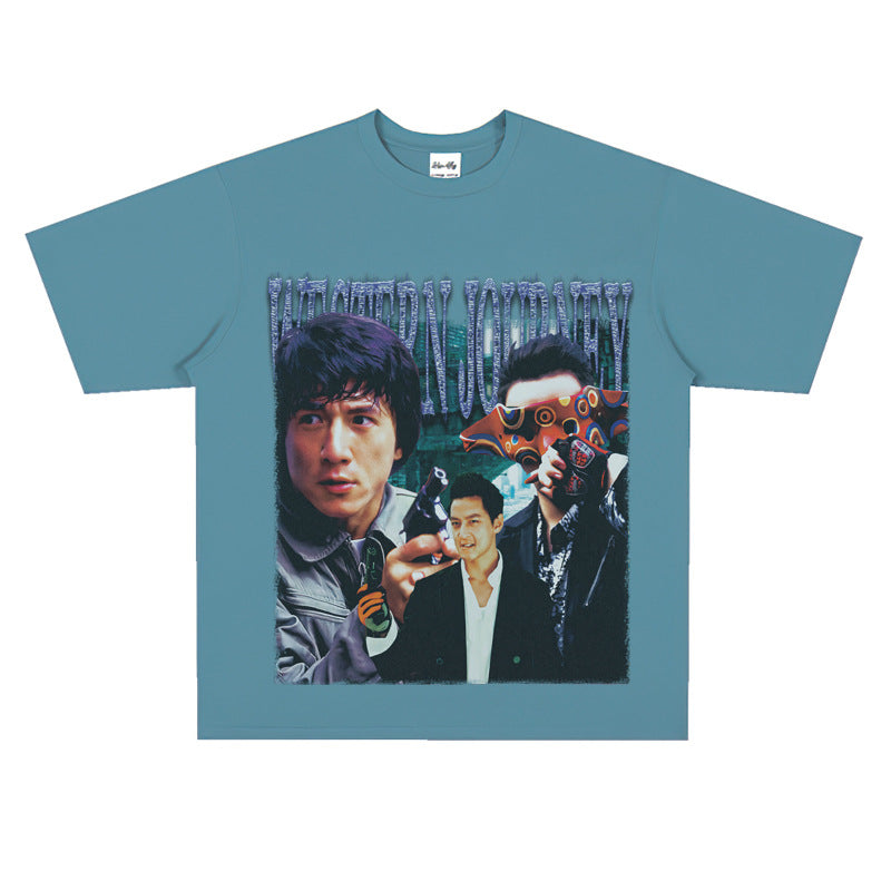 Film Star T Shirt Short Sleeve Loose Retro Nostalgic American Cotton Printed T-shirt