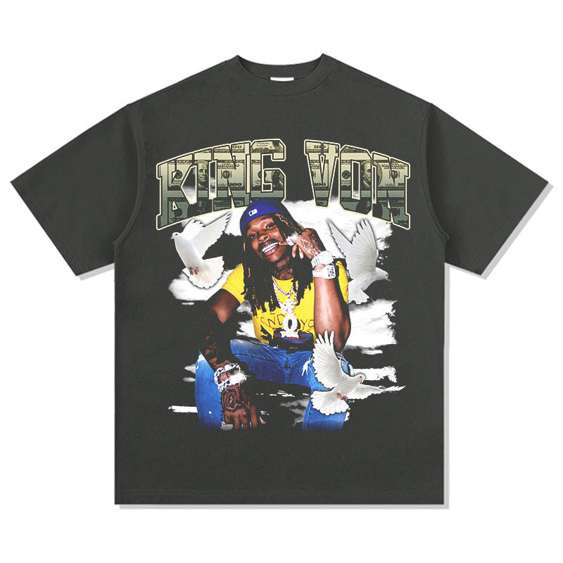 Marcas streetwear usa vintage hip hop king von print short sleeve t-shirt