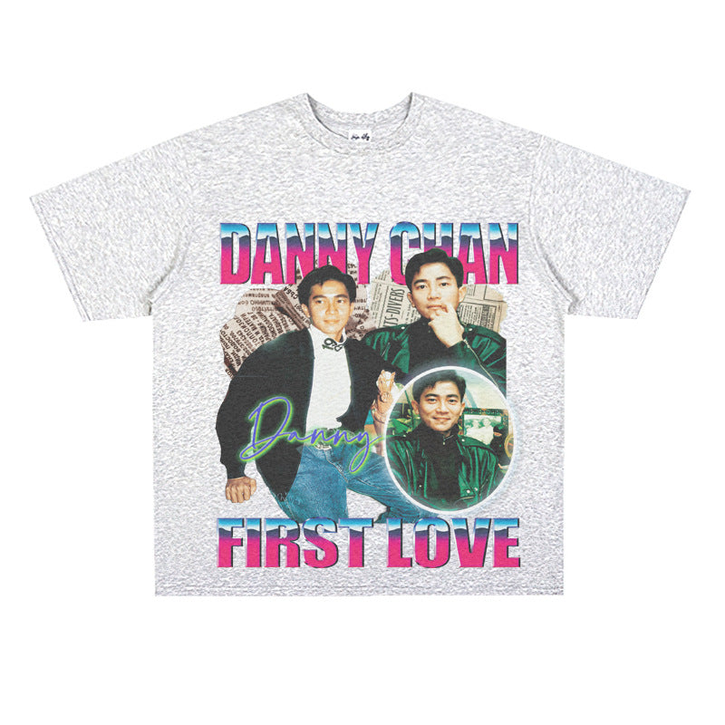 Film Star T Shirt Singer Danny Chan Printed Loose Cotton American T-shirt