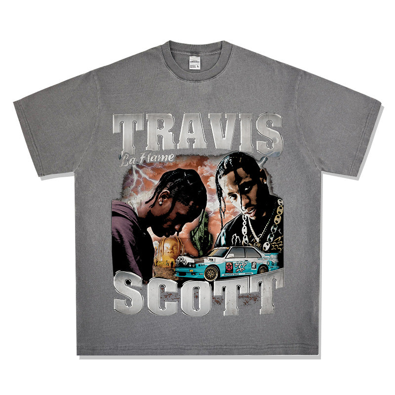 New york hip hop shop hip hop rap Travis Scott print short sleeve t-shirt