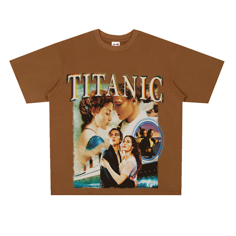 Film Star T Shirt Movie Titanic Street Style Short Sleeve Loose Retro American Print T-shirt Men and Women