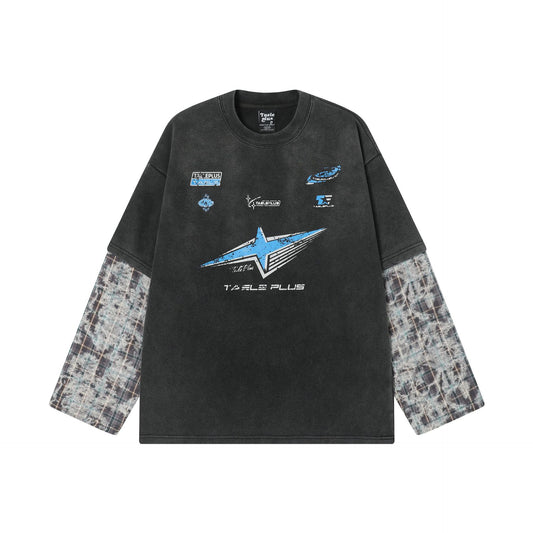 Racing oversized t shirt autumn, washed and old long-sleeved t-shirt