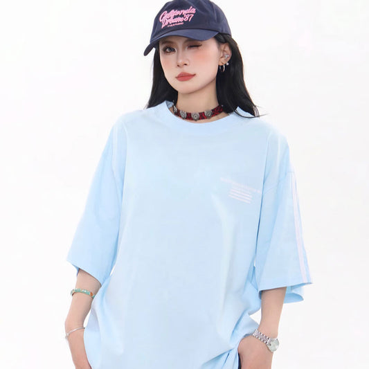 Vintage Tišö Rt Letter Embroidered Short Sleeve T-Shirt Loose Crew Neck