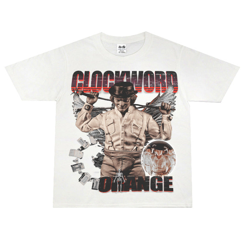 Film Star T Shirt Loose American Retro Street Cotton Crew Neck Personality T-shirt Men and Women
