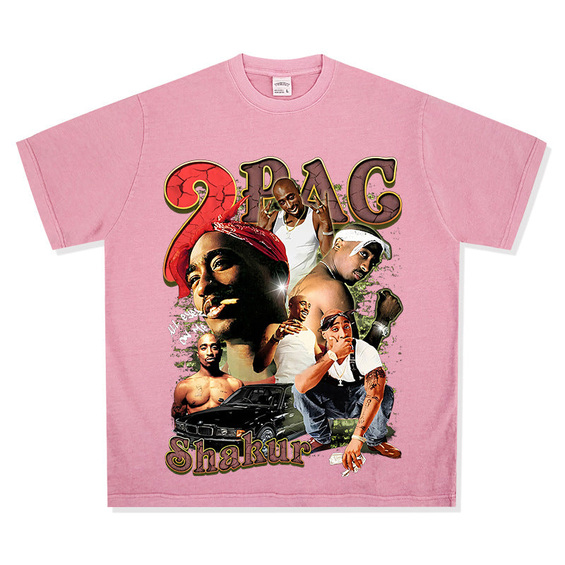 Cool t rapper vintage hip hop 2Pac tupa print short sleeve t-shirt