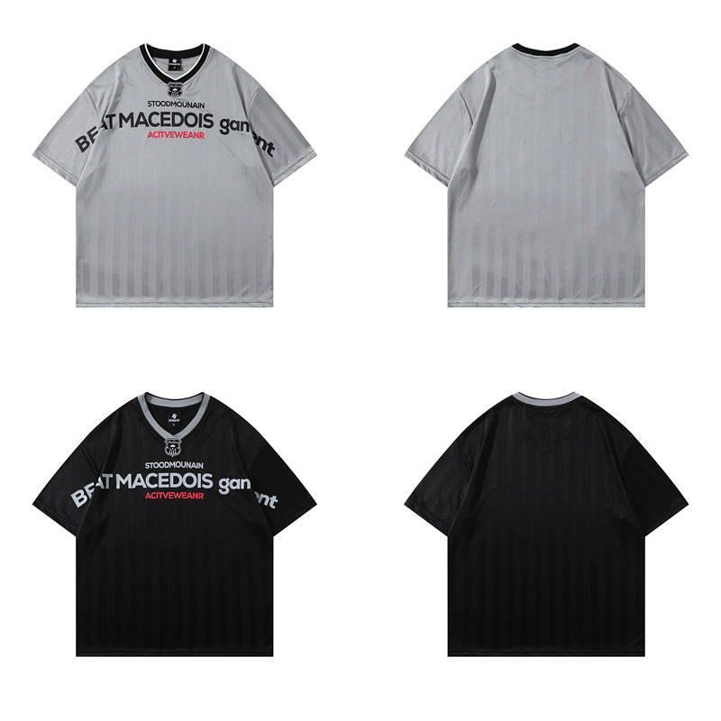 Y2K mens shirt loose V neck short sleeve T-shirt