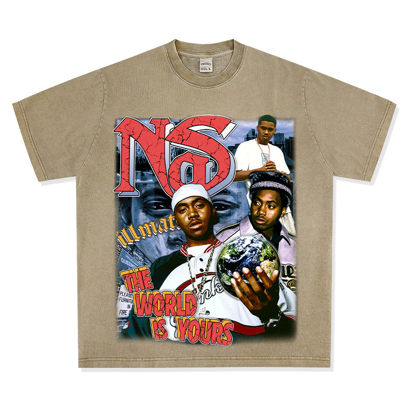 Streetwear masculino vintage hip hop nas print short sleeve t-shirt vintage