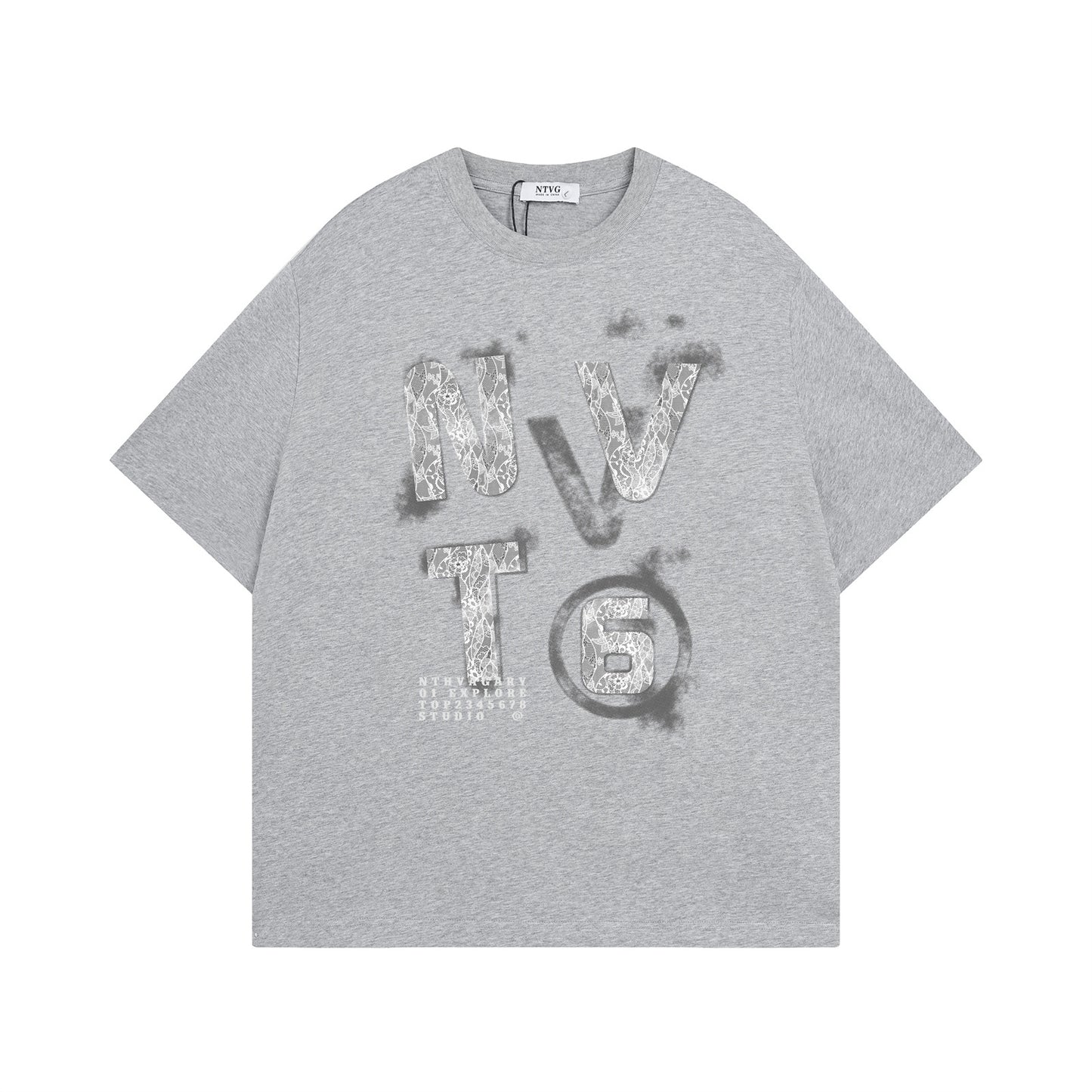 USA Vintage T-Shirt Fried Salt Wash Lace Letter Print Loose Men's and Women's Summer