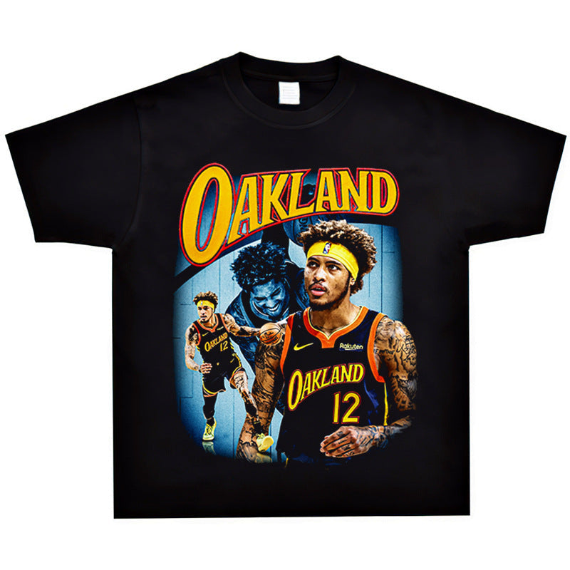 Film Star T Shirt Kelly Oubre Printed T-shirt Short Sleeve Loose Retro Pure Cotton Washed Distressed