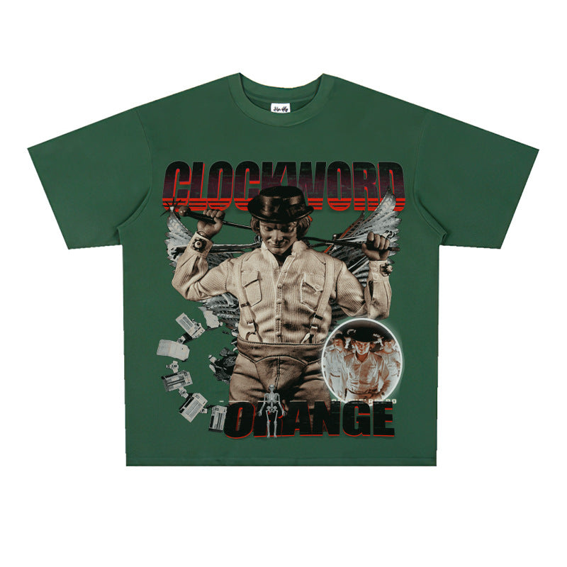 Film Star T Shirt Loose American Retro Street Cotton Crew Neck Personality T-shirt Men and Women