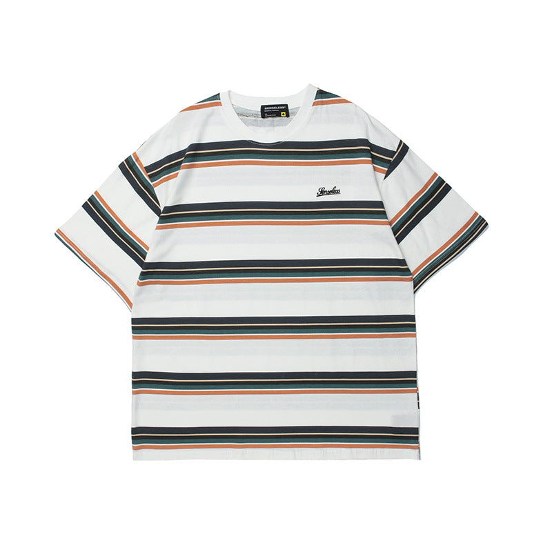 Vice streetwear Summer Stripe Print Short Sleeve T-Shirt Loose Crew Neck T-Shirts