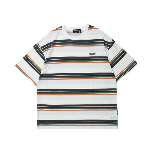 Vice streetwear Summer Stripe Print Short Sleeve T-Shirt Loose Crew Neck T-Shirts