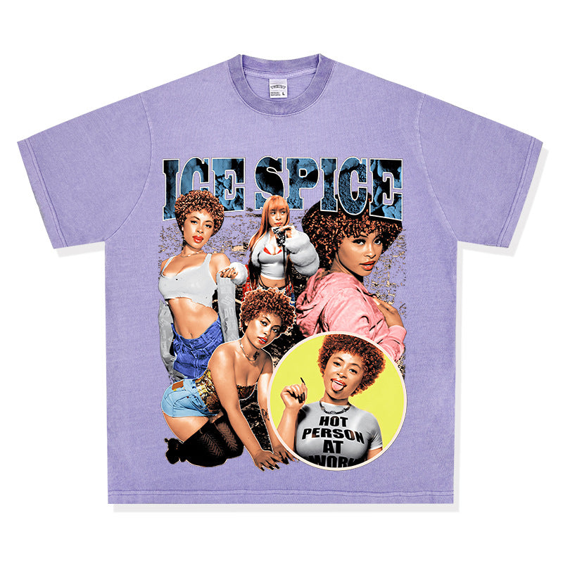 Cool t rapper vintage hip hop Ice Spice print short sleeve t-shirt