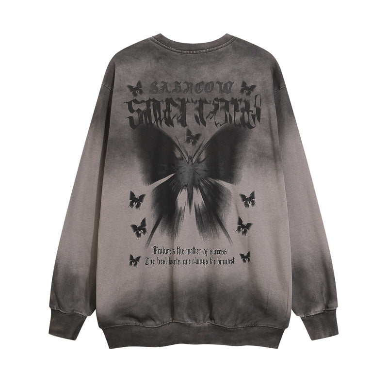 Streetwear Hoodie vintage do dirty gradual change crew neck sweater butterfly print top