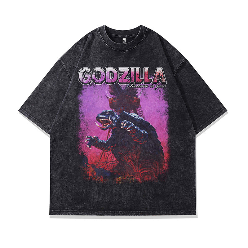 Ropa Vintage Hombre Summer Dinosaur Print Oversize Short Sleeve T-Shirt