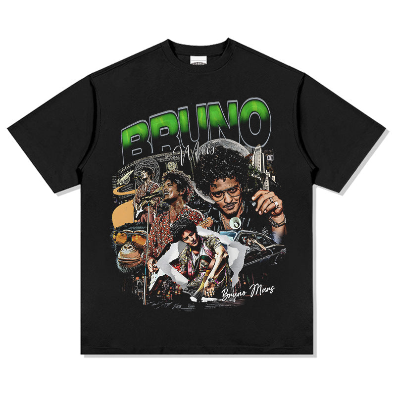 Marcas streetwear usa vintage bruno mars print short sleeve t-shirt vintage