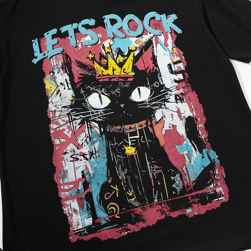 Nyc T Shirt Retro Cat Print Short Sleeve T-Shirt Summer Oversize Casual Top