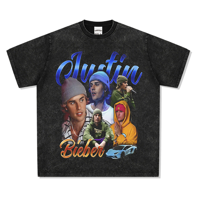 Cool t rapper Justin Bieber print short sleeve t-shirt