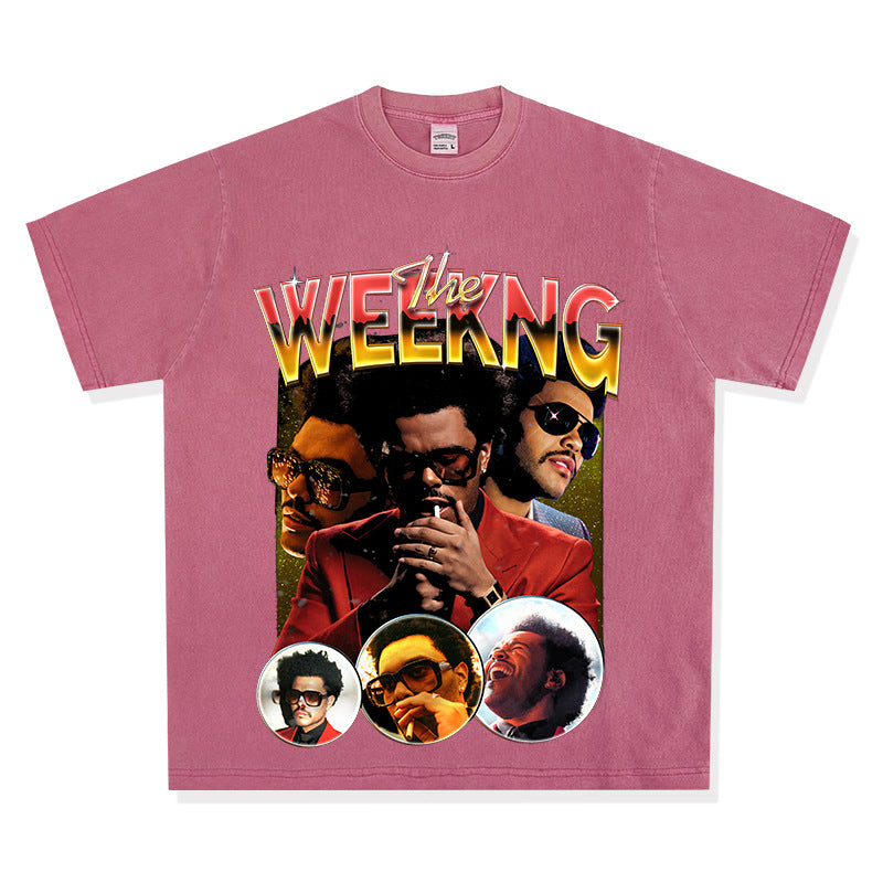 Cool t rapper vintage Weeknd print short sleeve hip hop loose t-shirt