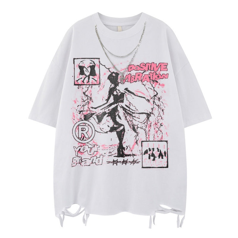 US drip outfits summer vintage anime teen print loose short sleeve T-Shirts