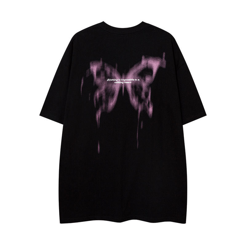 Vintage Tišö Rt Butterfly Graffiti Letter Short Sleeve T-Shirt