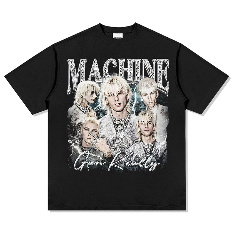 Cool t rapper VINTAGE Vintage Hip Hop MGK Printed Long Sleeve Short Sleeve T-Shirt Loose Crew Neck Top
