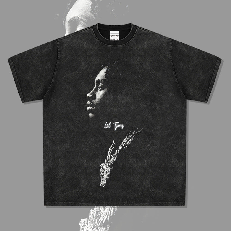 Cool t rapper Vintage Lil Tjay Print Short Sleeve T-Shirt