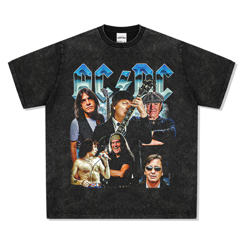 Outfit streetwear vintage hip hop ACDC print short sleeve t-shirt