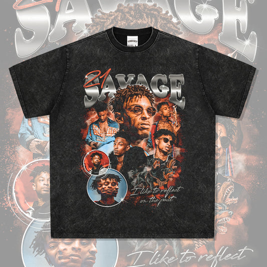 Streetwear masculino vintage 21 Savage print short sleeve hip hop t-shirt