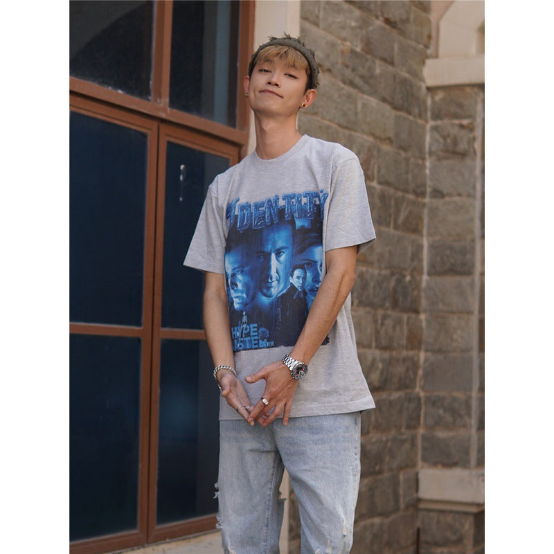 Film Star T Shirt Cotton Loose Nostalgic Short Sleeve American Retro Fashion Printed Design T-shirt for Men