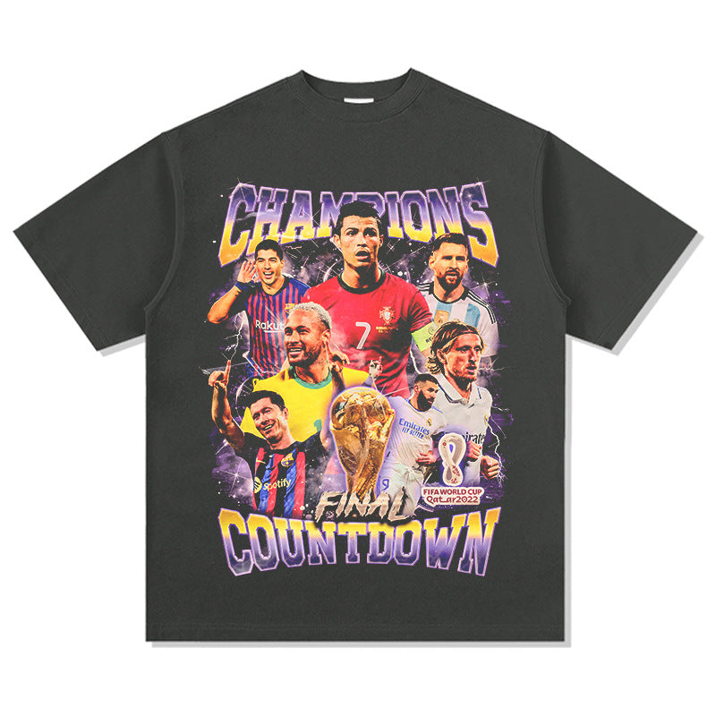 Marcas streetwear usa football vintage campuses printed short-sleeved t-shirt
