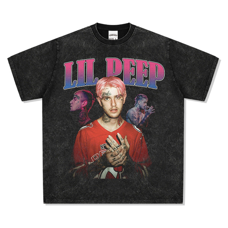 Streetwear masculino hip hop lil peep print short sleeve t-shirt vintage