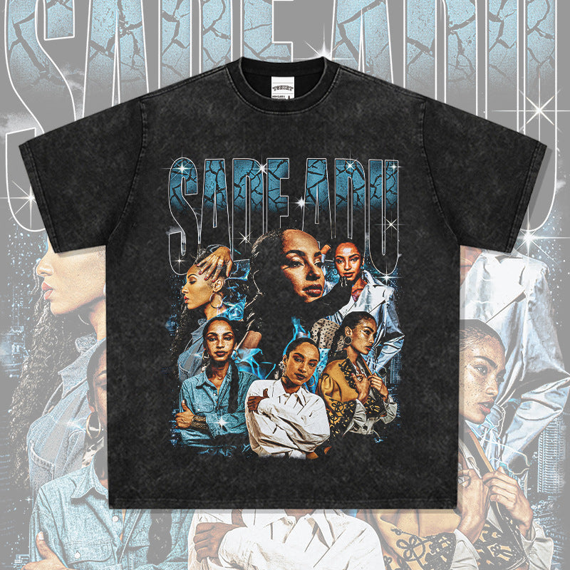Marcas streetwear usa vintage hip hop Sade Adu print short sleeve t-shirt