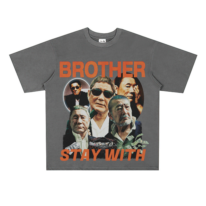 Film Star T Shirt Loose Heavy American Retro Street Cotton T-shirt Men and Women