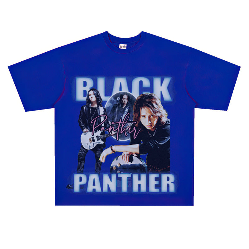 Film Star T Shirt Rock Music Black Panther Band Loose Retro Street Cotton T-shirt Men and Women