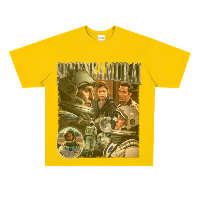 Film Star T Shirt Movie Space Interstellar Cotton Short Sleeve Loose American Retro T-shirt