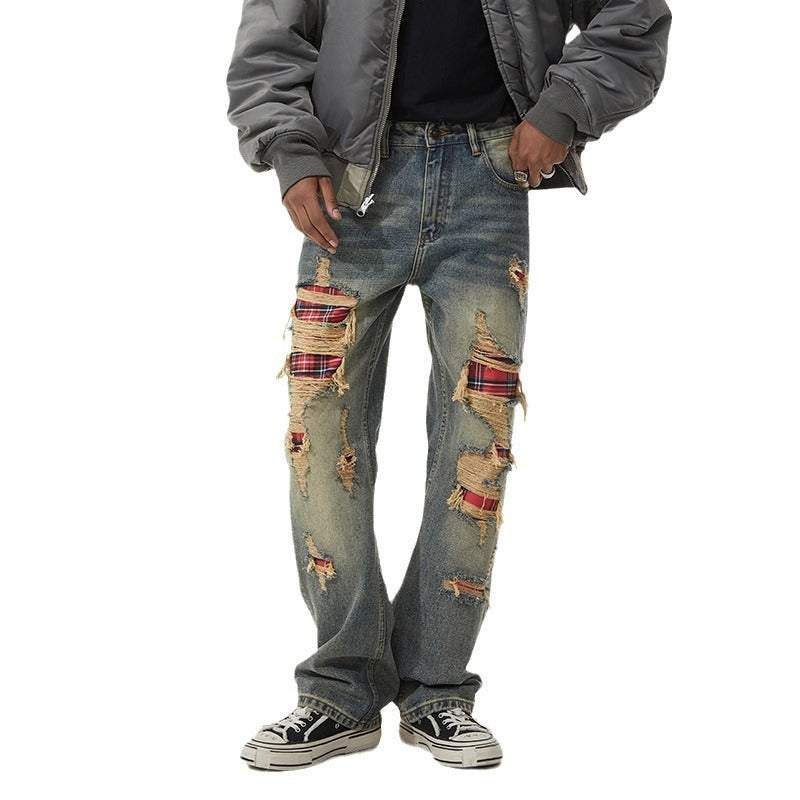 1990 Fashion Jeans Vintage Ripped Patch Loose Straight Jeans