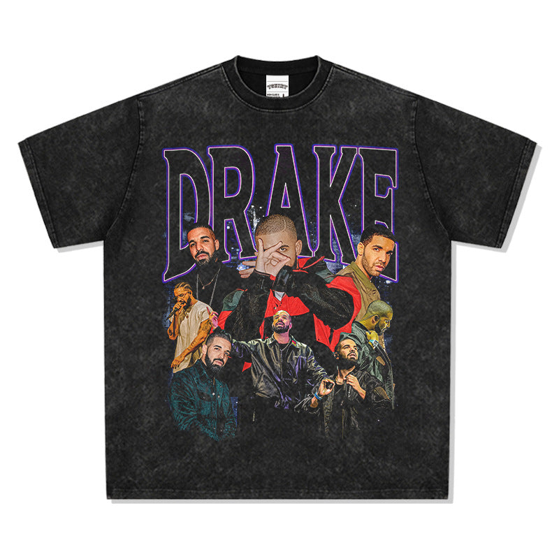 Marcas streetwear usa vintage drake print short sleeve t-shirt