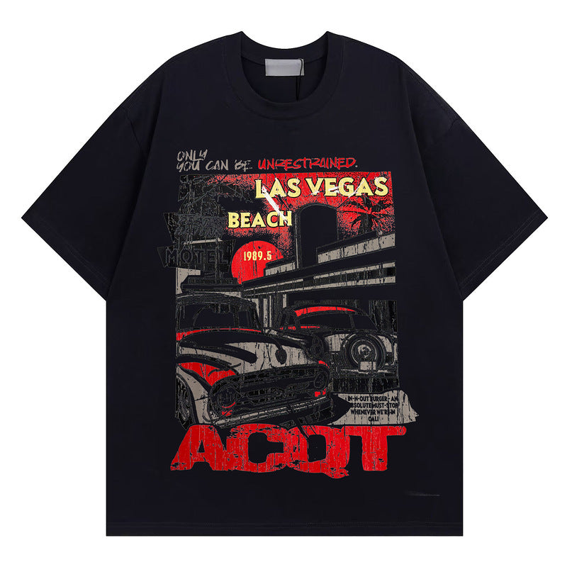 Racing oversized t shirt retro street racing print short sleeve t-shirt