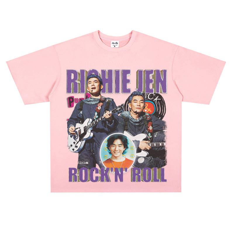 Film Star T Shirt Loose American Retro Street Cotton T-shirt for Men and Women
