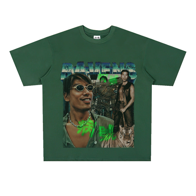 Film Star T Shirt Trendy Cotton Short Sleeve Loose round Neck Retro Heavy T-shirt