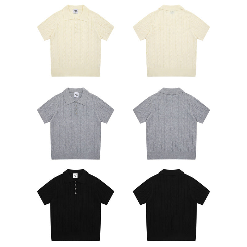 Hip Hop Shirts For Boys Lapel Knitted Short Sleeve Men's Summer Lapel Polo Shirt