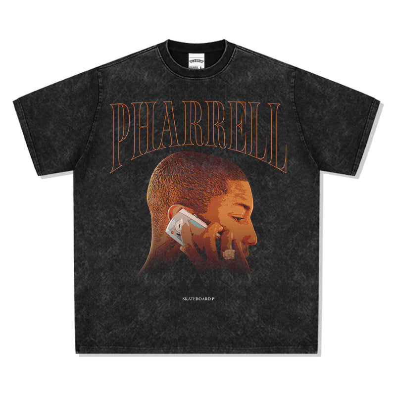 Marcas streetwear usa vintage hip hop Pharrell print short sleeve t-shirt