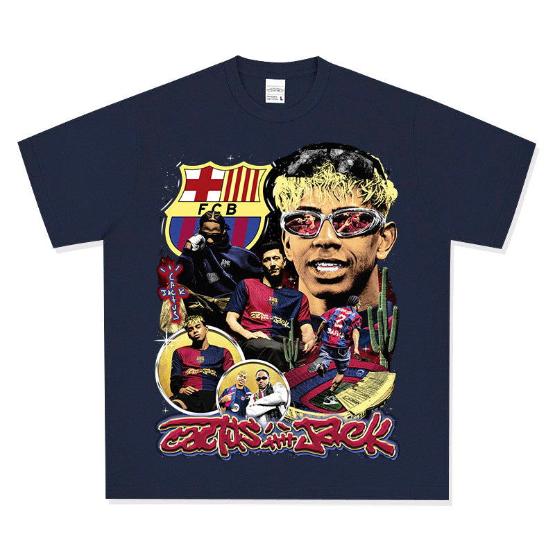 Outfit streetwear vintage barça x travis scott front print short sleeve t-shirt