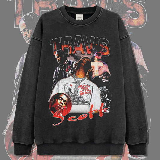 Marcas streetwear usa vintage TRAVIS SCOTT print crew neck sweater loose
